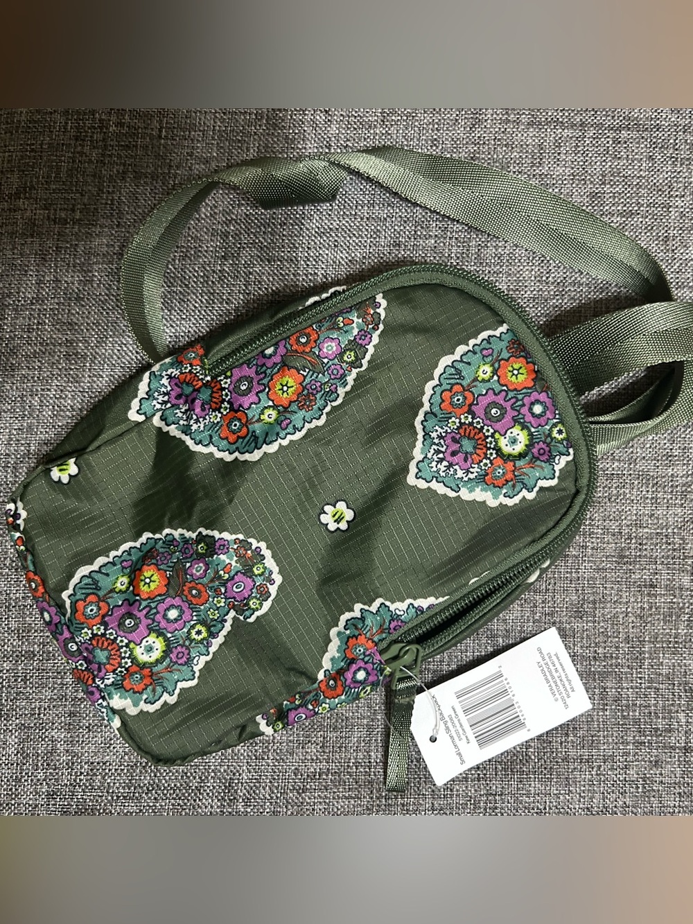 Olive Green Floral Patch Crossbody Bag